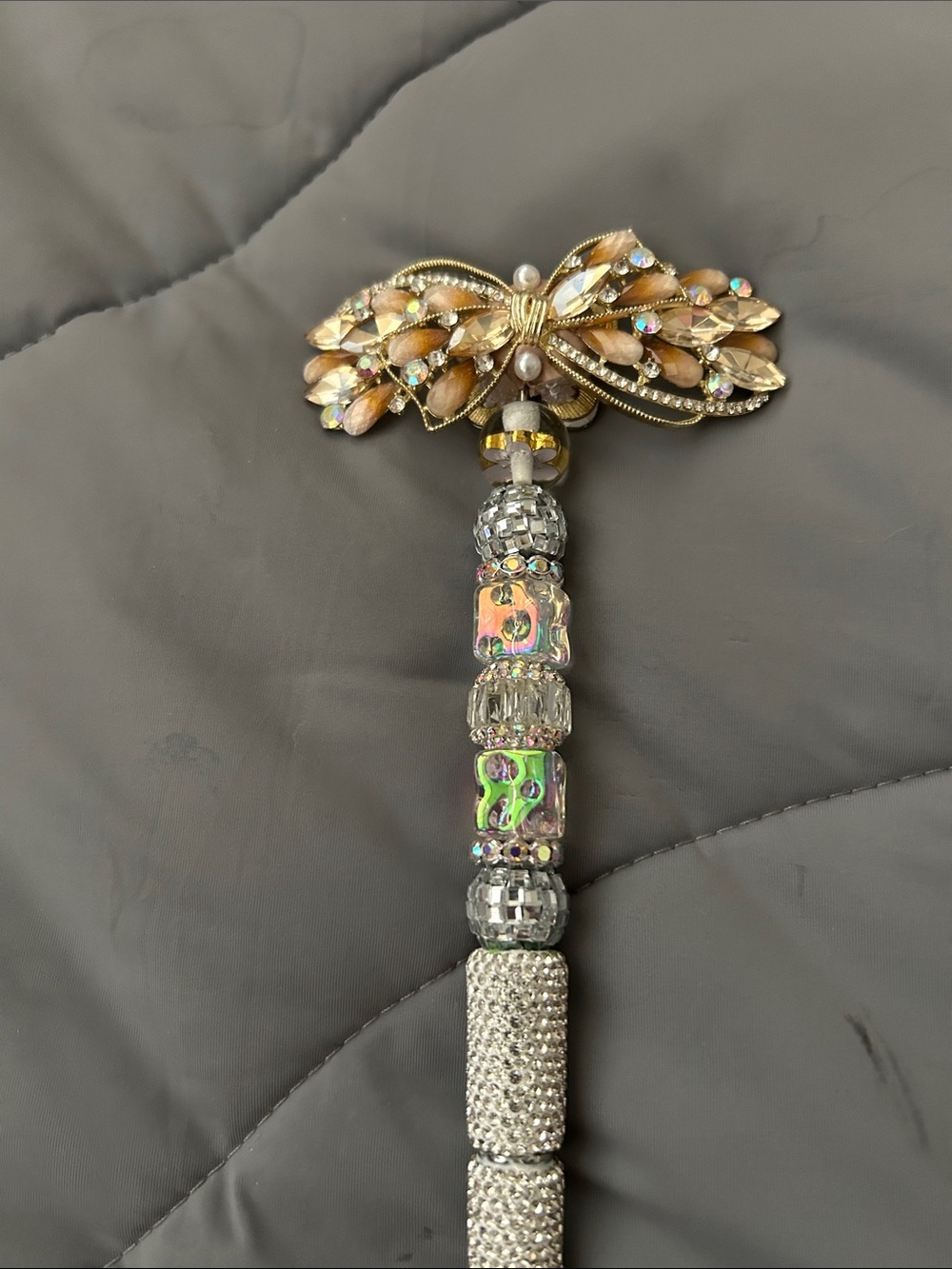Crystal and Gold Bow Tassel Drop Charm